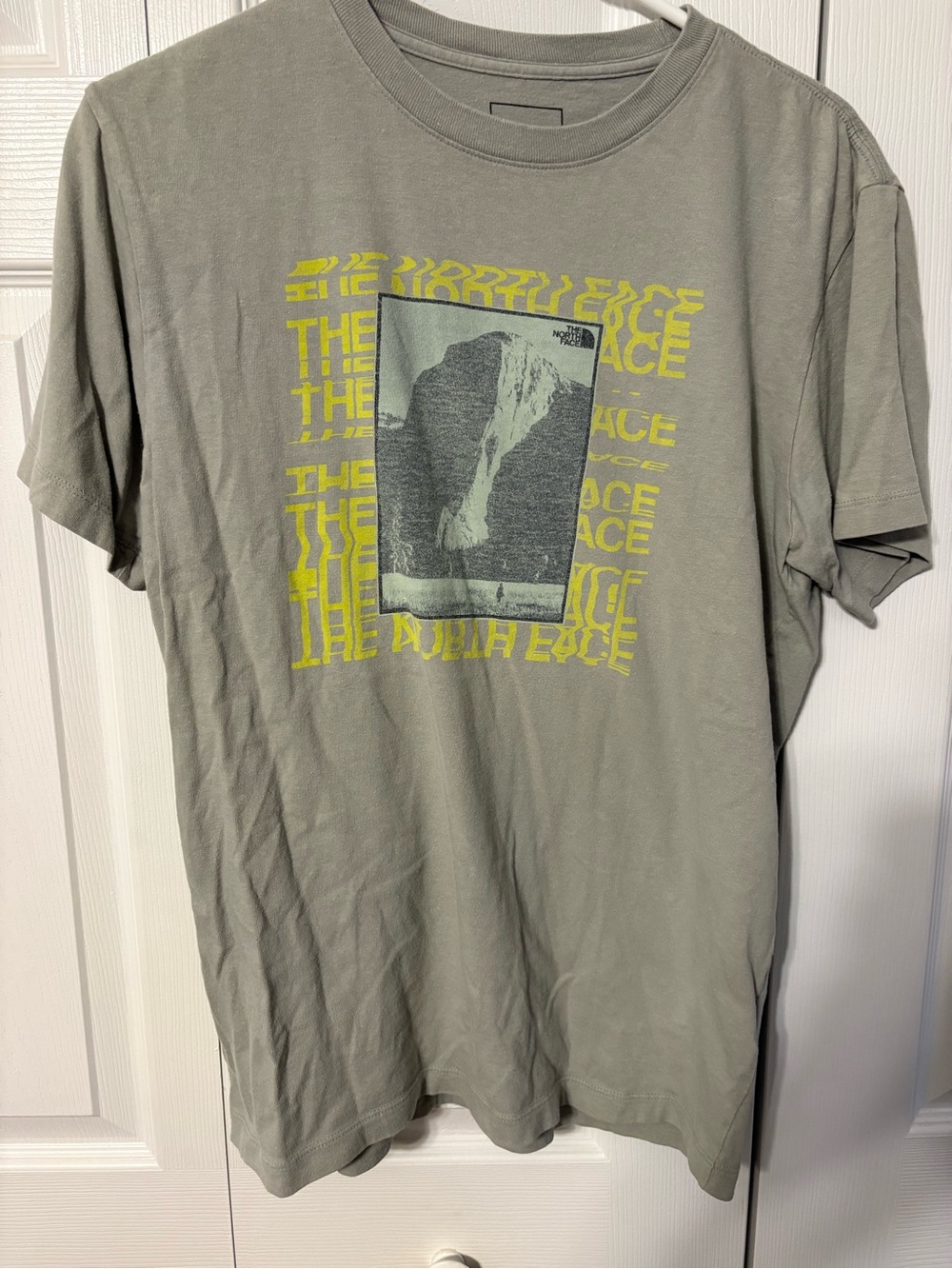 The North Face Men's Gray Tee with Yellow Graphic Print